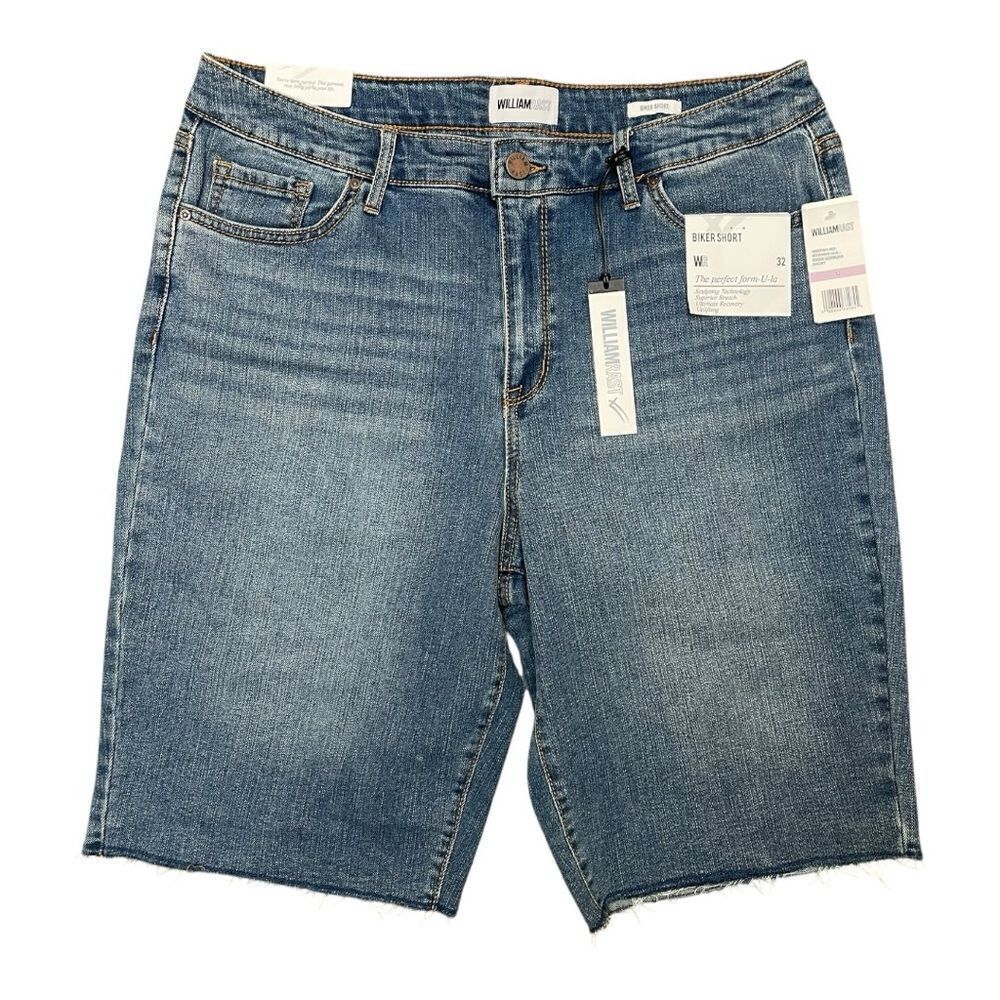 NWT William Rast Classic Blue Biker Jean Shorts Raw Hem